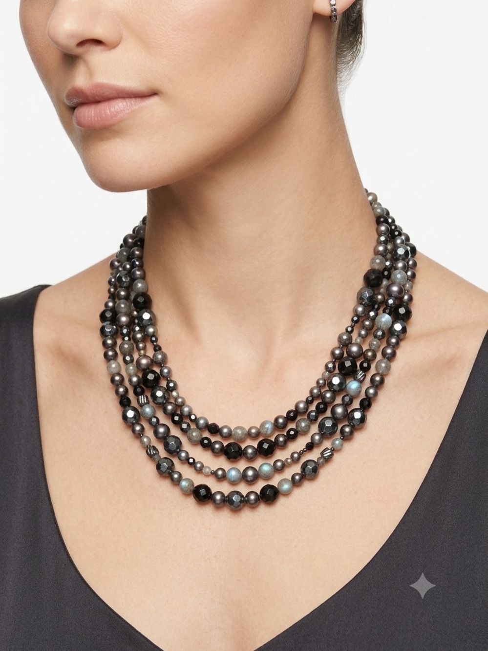 Genuine Black Perl, Hematite, Black Onyx Multi Strand necklace 925Catch